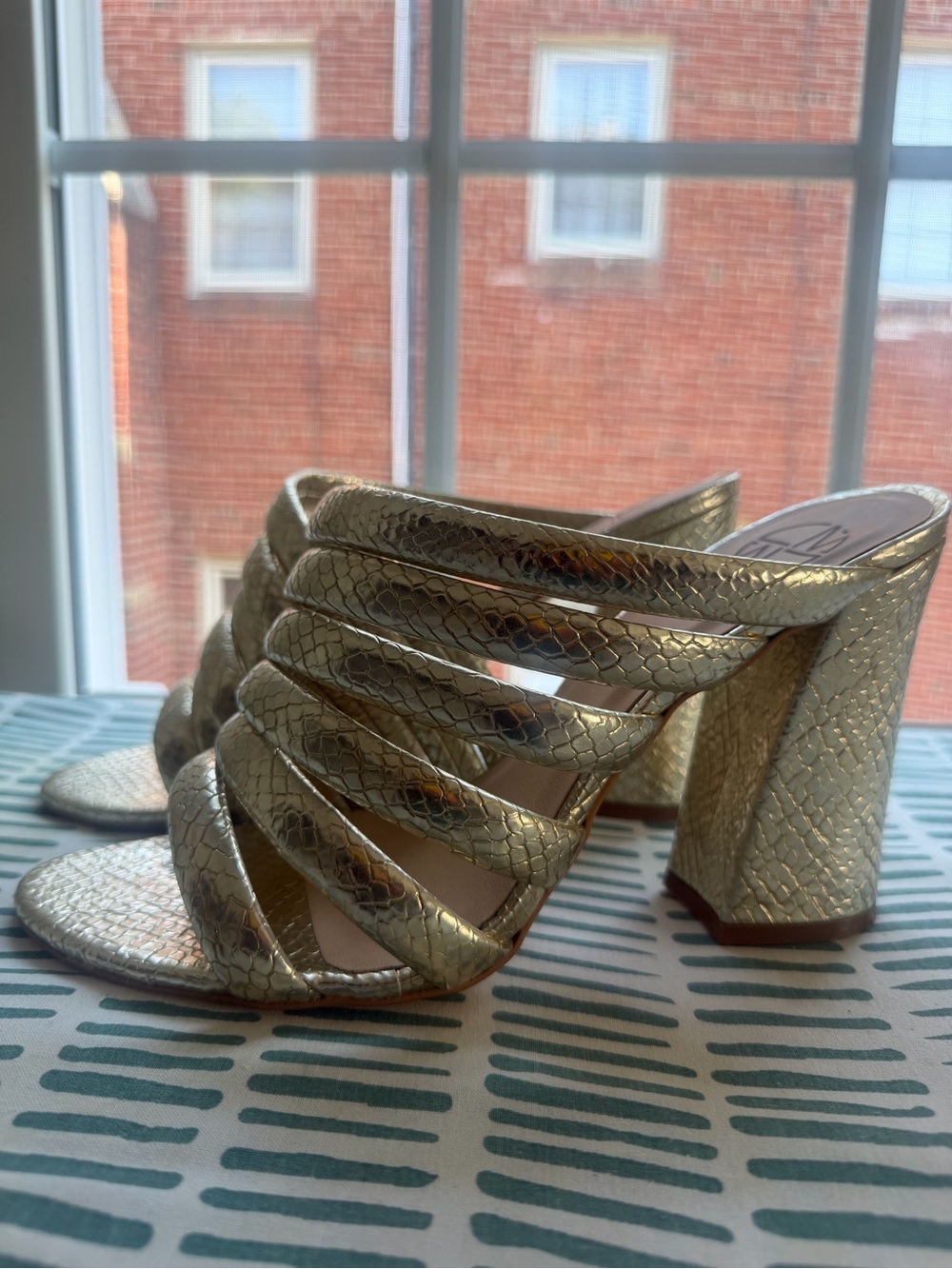 Metallic Gold Strappy Block Heel Mules